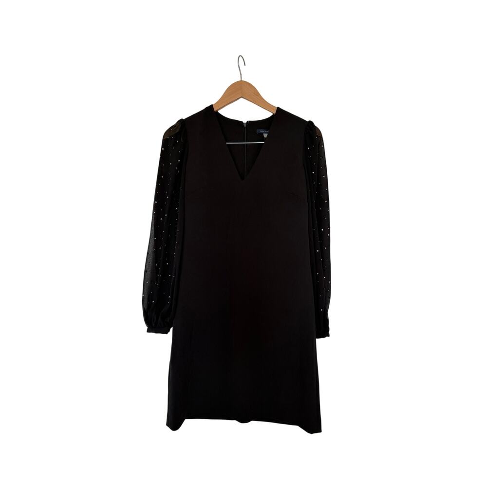 Tommy Hilfiger Rhinestone-Sleeve Shift Black Dress Size 2 Long Sleeves Back Zip - Picture 4 of 8